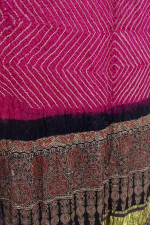 Stunning Pink Bandhani Ajrakh Gajji Silk Dupatta