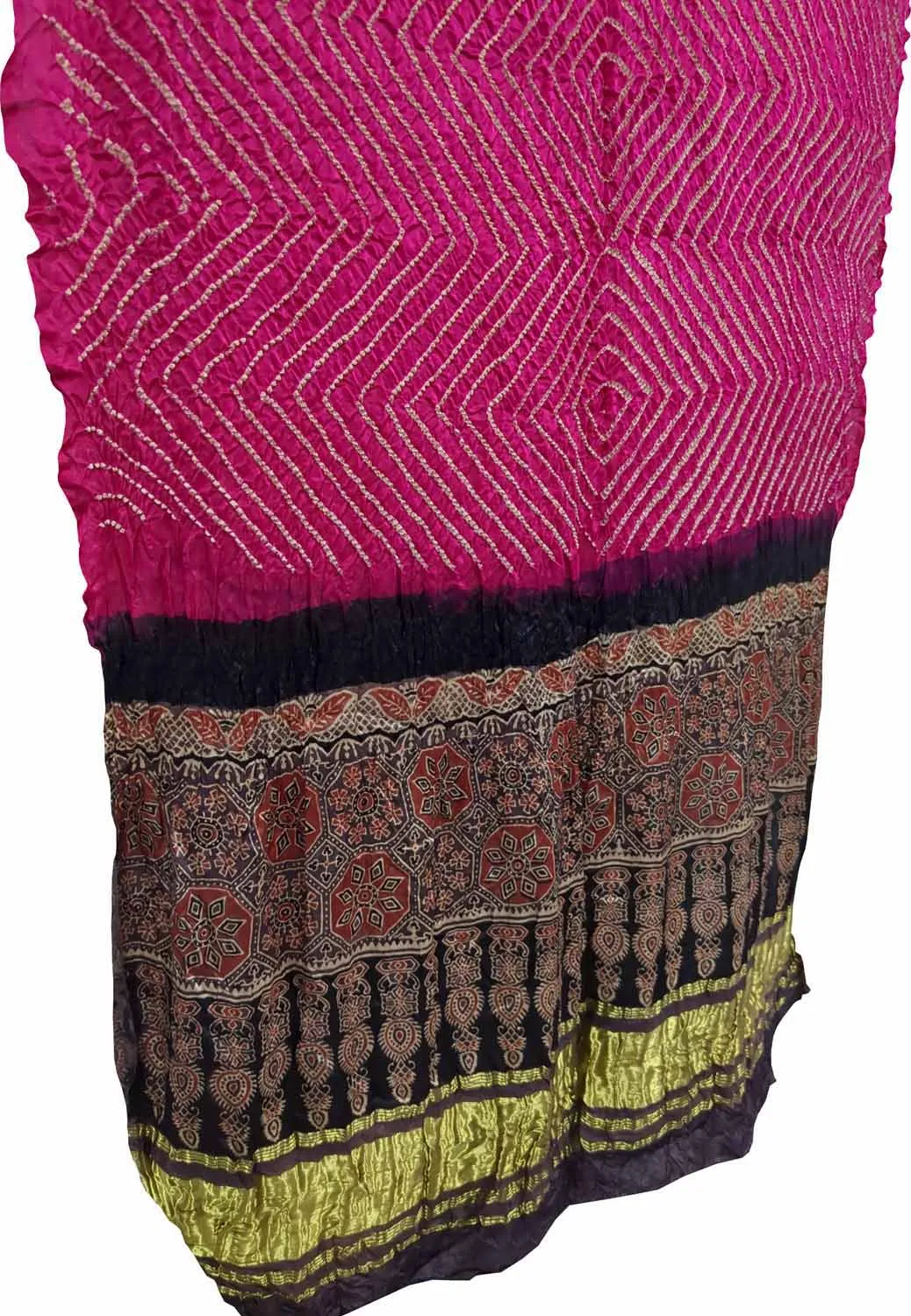 Stunning Pink Bandhani Ajrakh Gajji Silk Dupatta