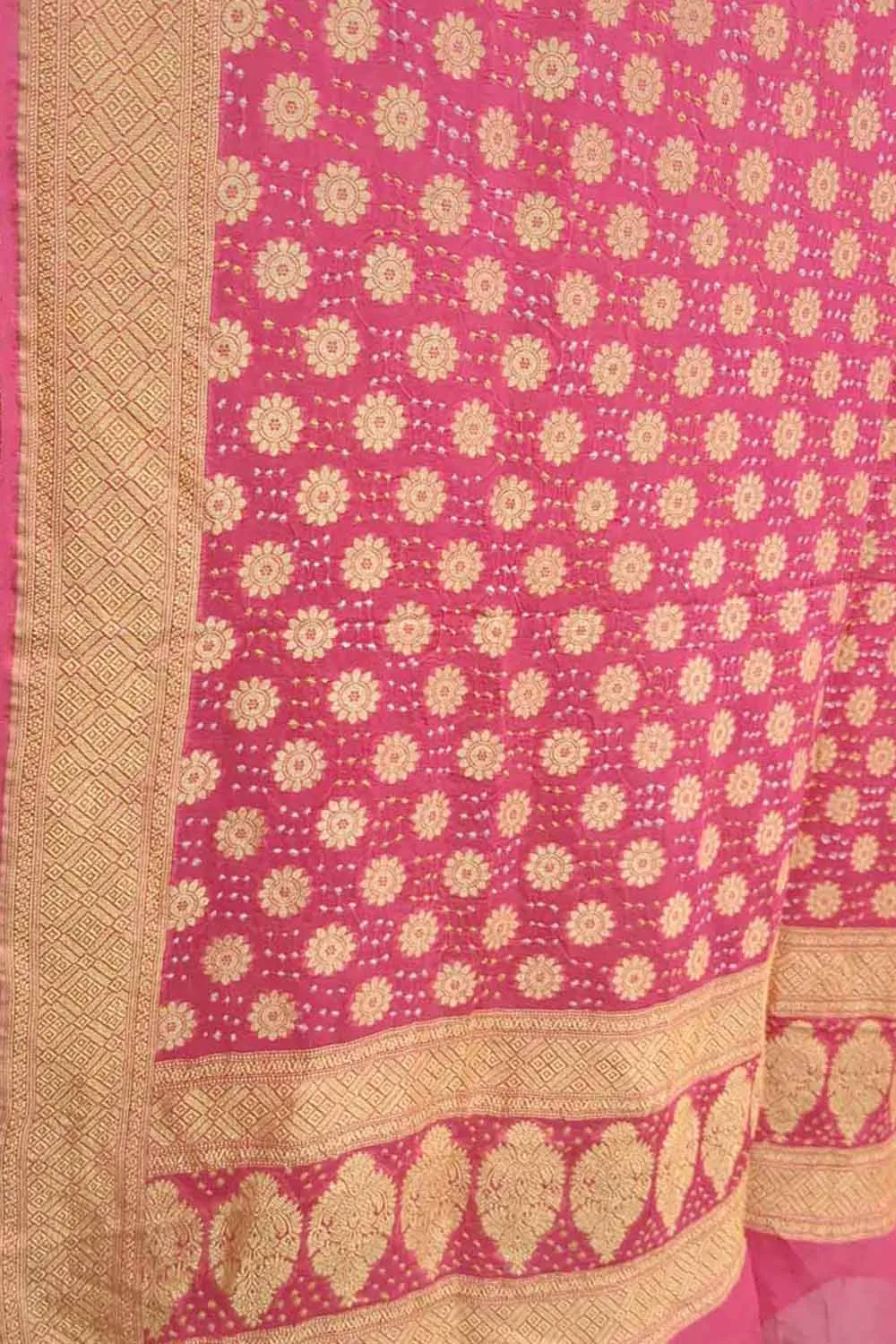 Stunning Pink Bandhani Georgette Neemzari Dupatta