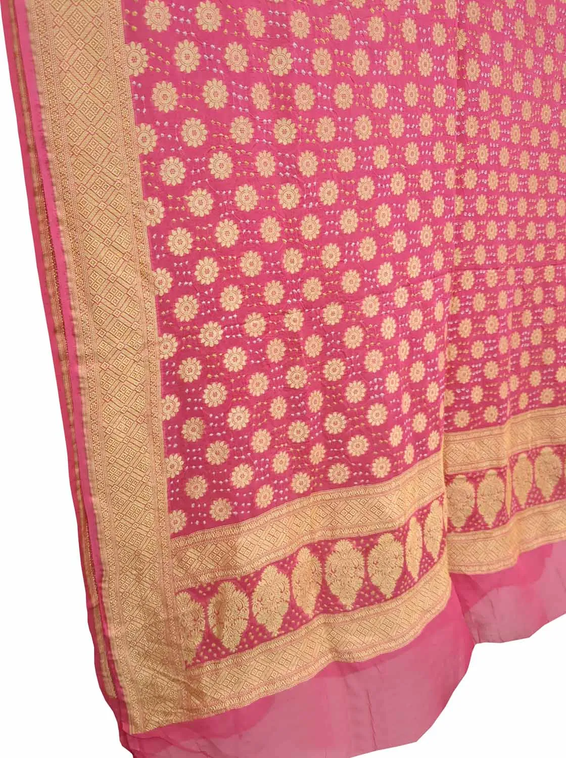 Stunning Pink Bandhani Georgette Neemzari Dupatta