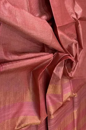 Stunning Pink Bhagalpur Tussar Tissue Checks Saree