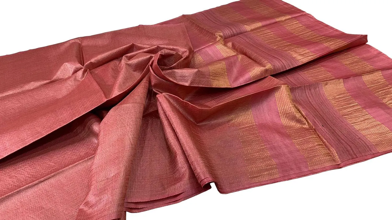 Stunning Pink Bhagalpur Tussar Tissue Checks Saree