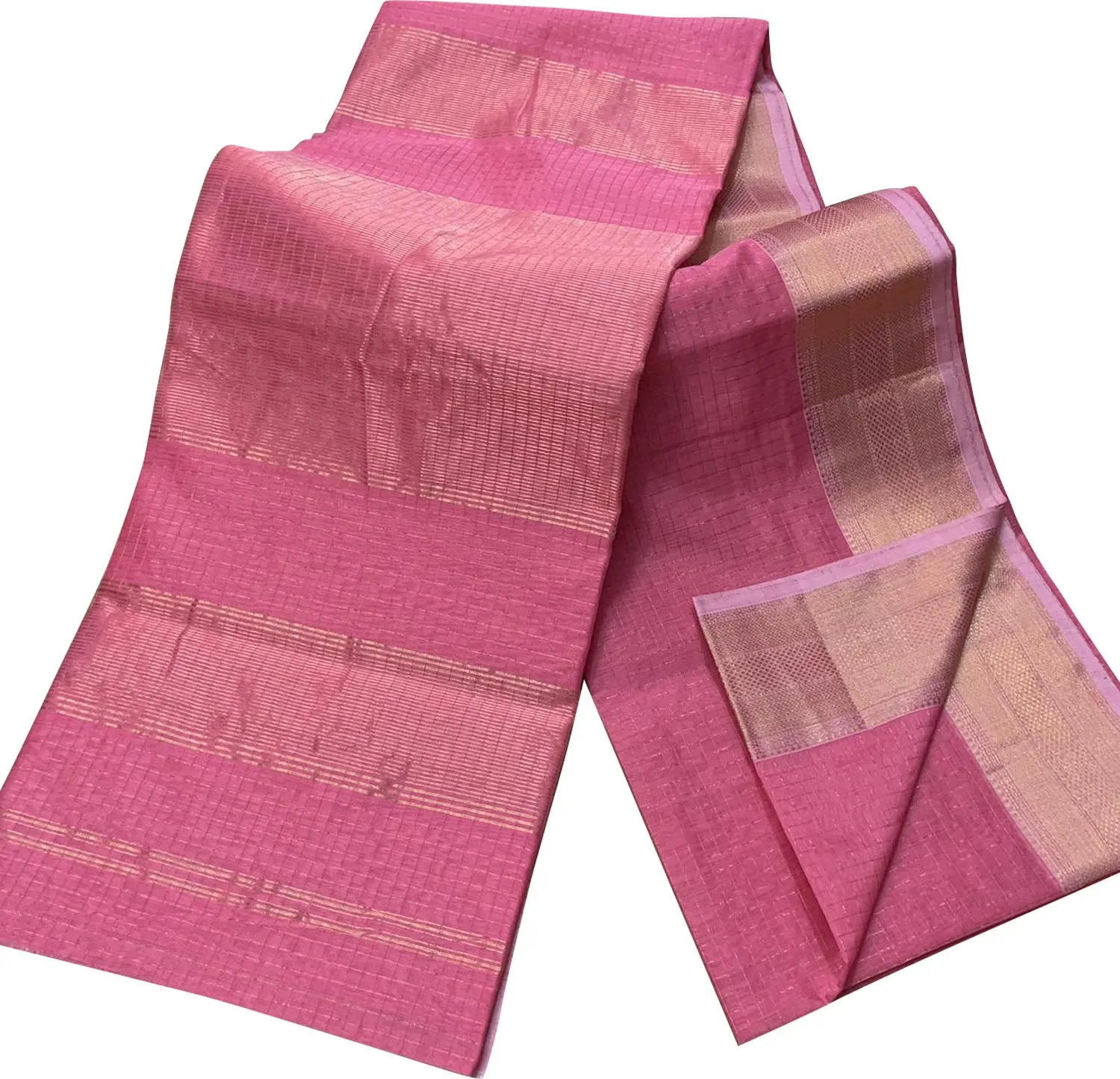 Stunning Pink Checks Cotton Silk Saree