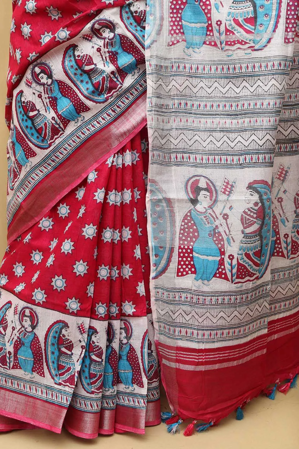 Stunning Pink Madhubani Digital Printed Cotton Silk Saree