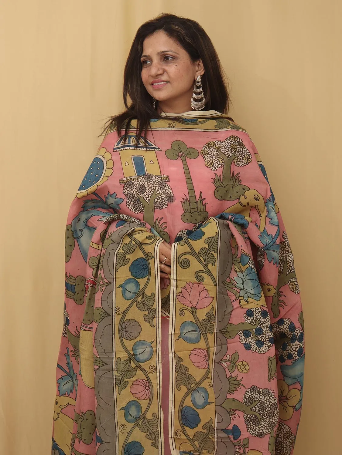 Stunning Pink Pen Kalamkari Pure Silk Dupatta - Perfect Accessory!