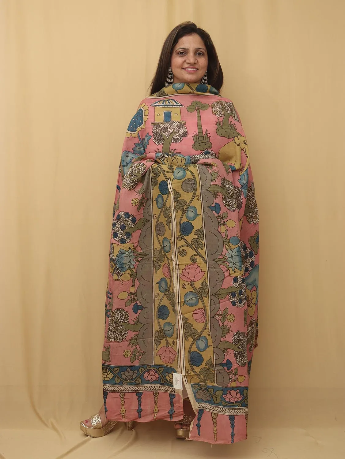 Stunning Pink Pen Kalamkari Pure Silk Dupatta - Perfect Accessory!