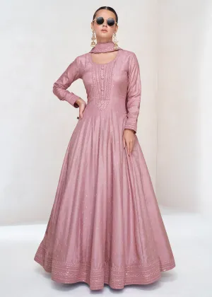 Stunning Pink Silk Embroidered Wedding Anarkali Gown