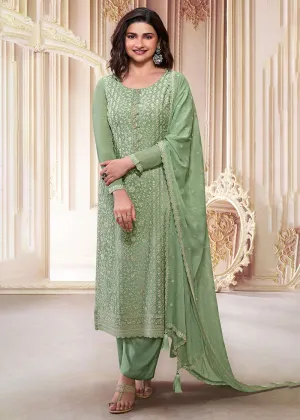 Stunning Pista Green Embroidered Festive Salwar Suit