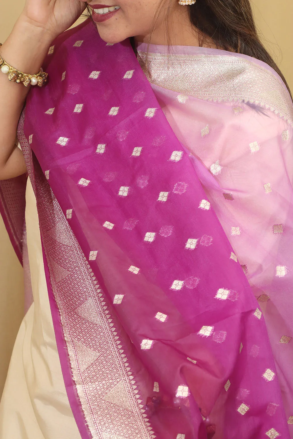 Stunning Purple Banarasi Organza Dupatta - Perfect for Ethnic Wear