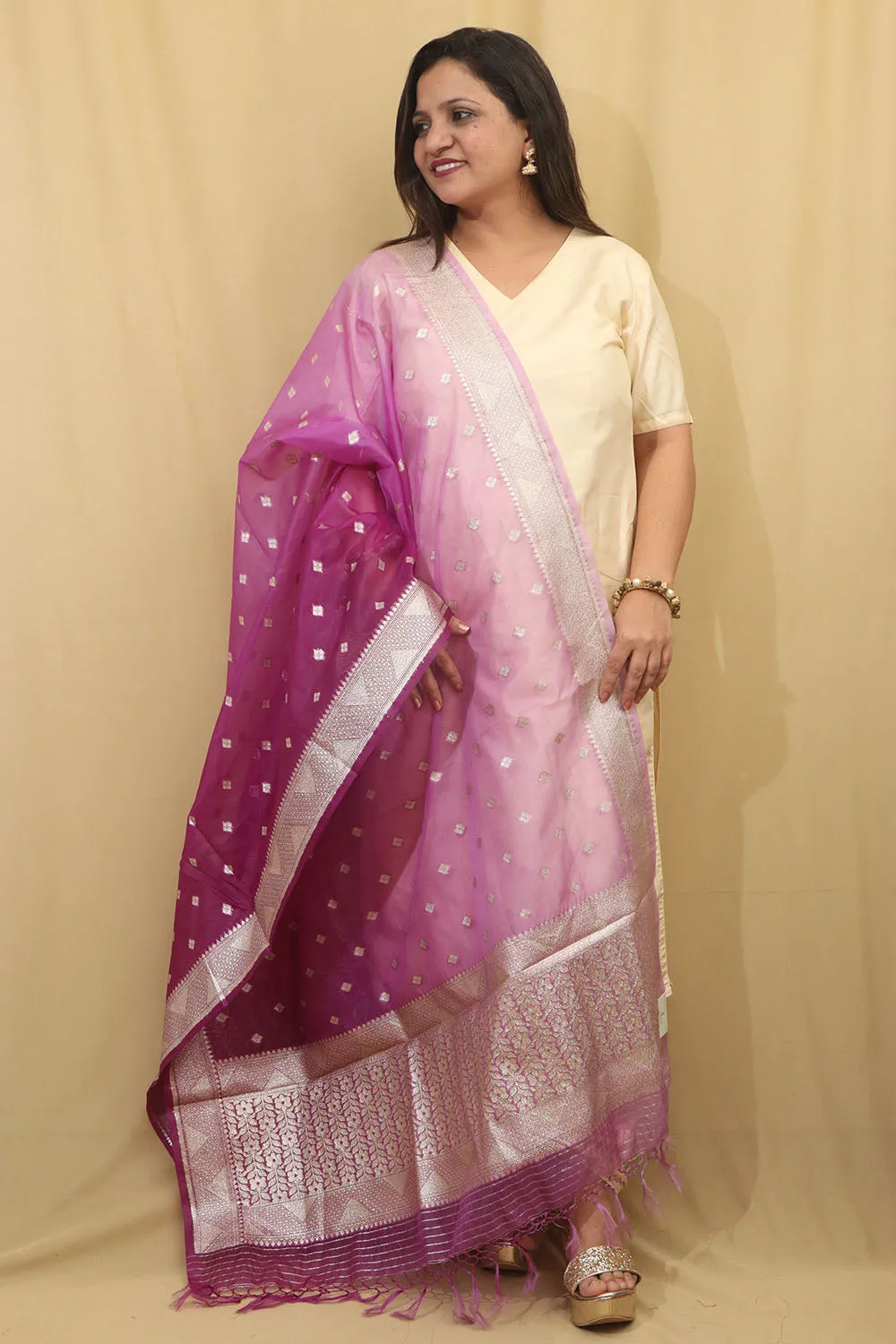 Stunning Purple Banarasi Organza Dupatta - Perfect for Ethnic Wear