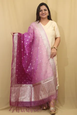 Stunning Purple Banarasi Organza Dupatta - Perfect for Ethnic Wear