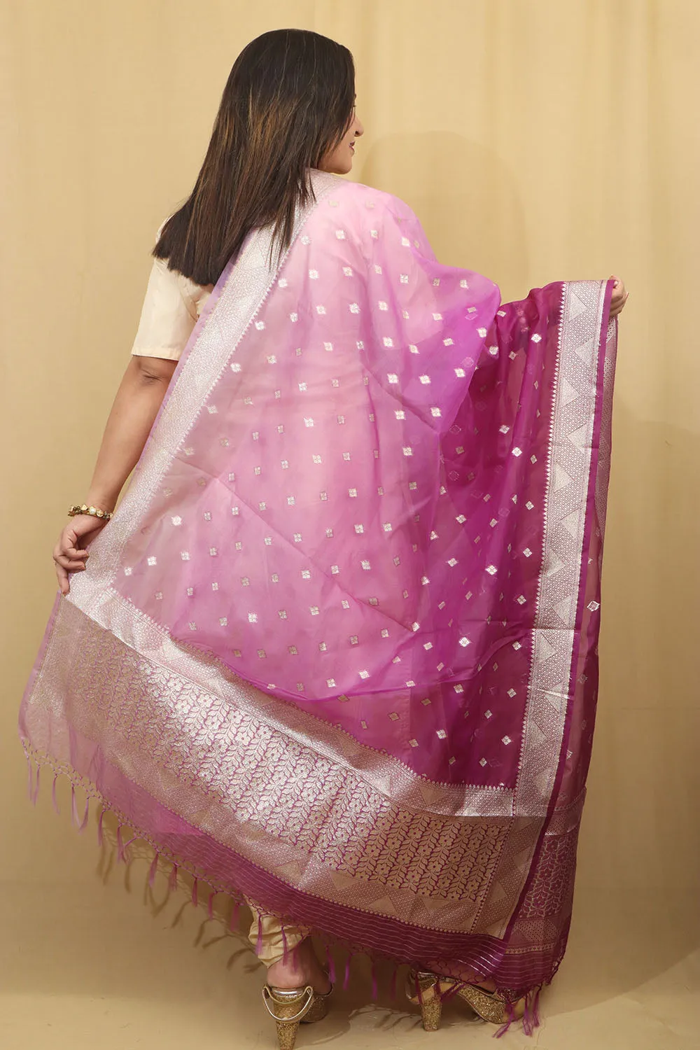 Stunning Purple Banarasi Organza Dupatta - Perfect for Ethnic Wear