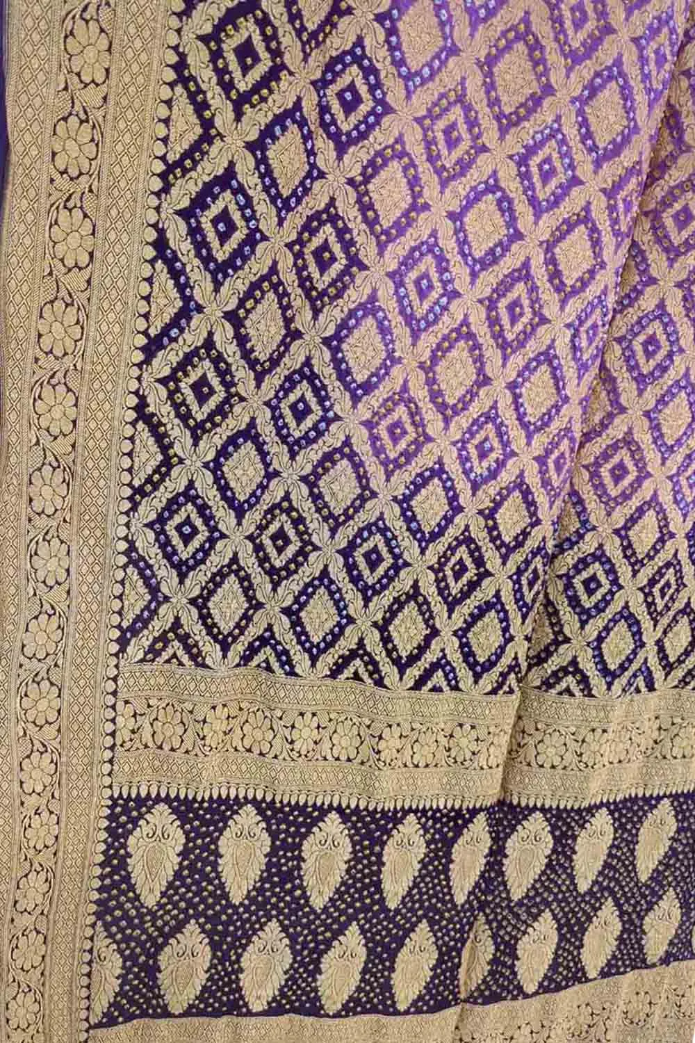 Stunning Purple Bandhani Georgette Neemzari Dupatta