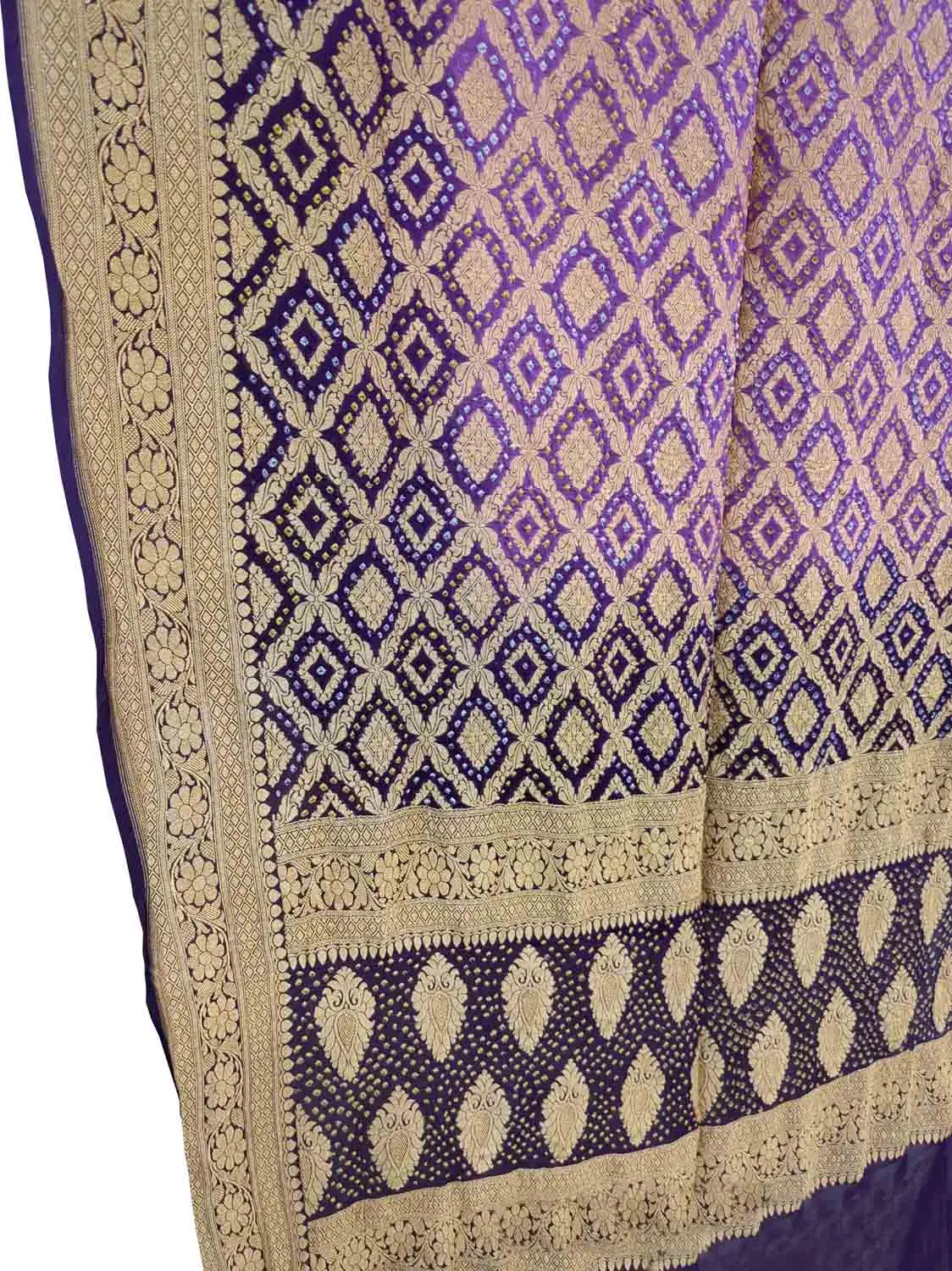 Stunning Purple Bandhani Georgette Neemzari Dupatta