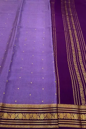 Stunning Purple Handloom Silk Checks Saree