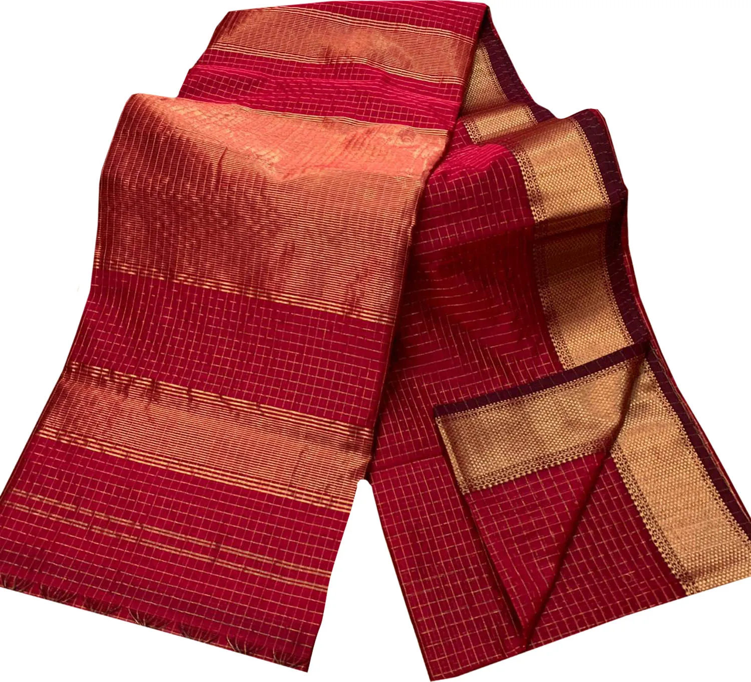 Stunning Red Maheshwari Handloom Checks Silk Saree