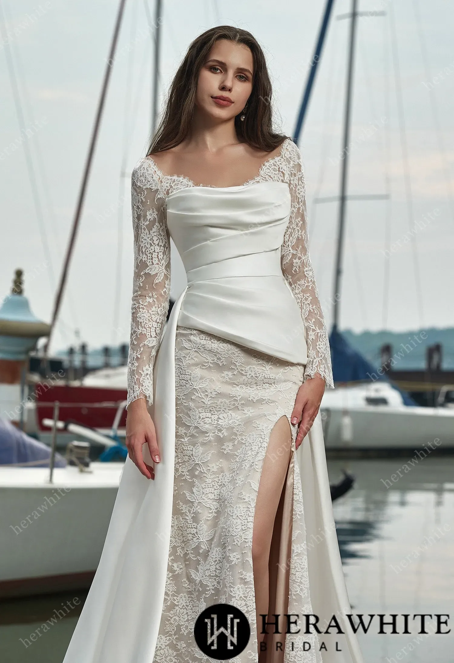 Stunning Satin Cover and Lace Sheath Wedding Dress