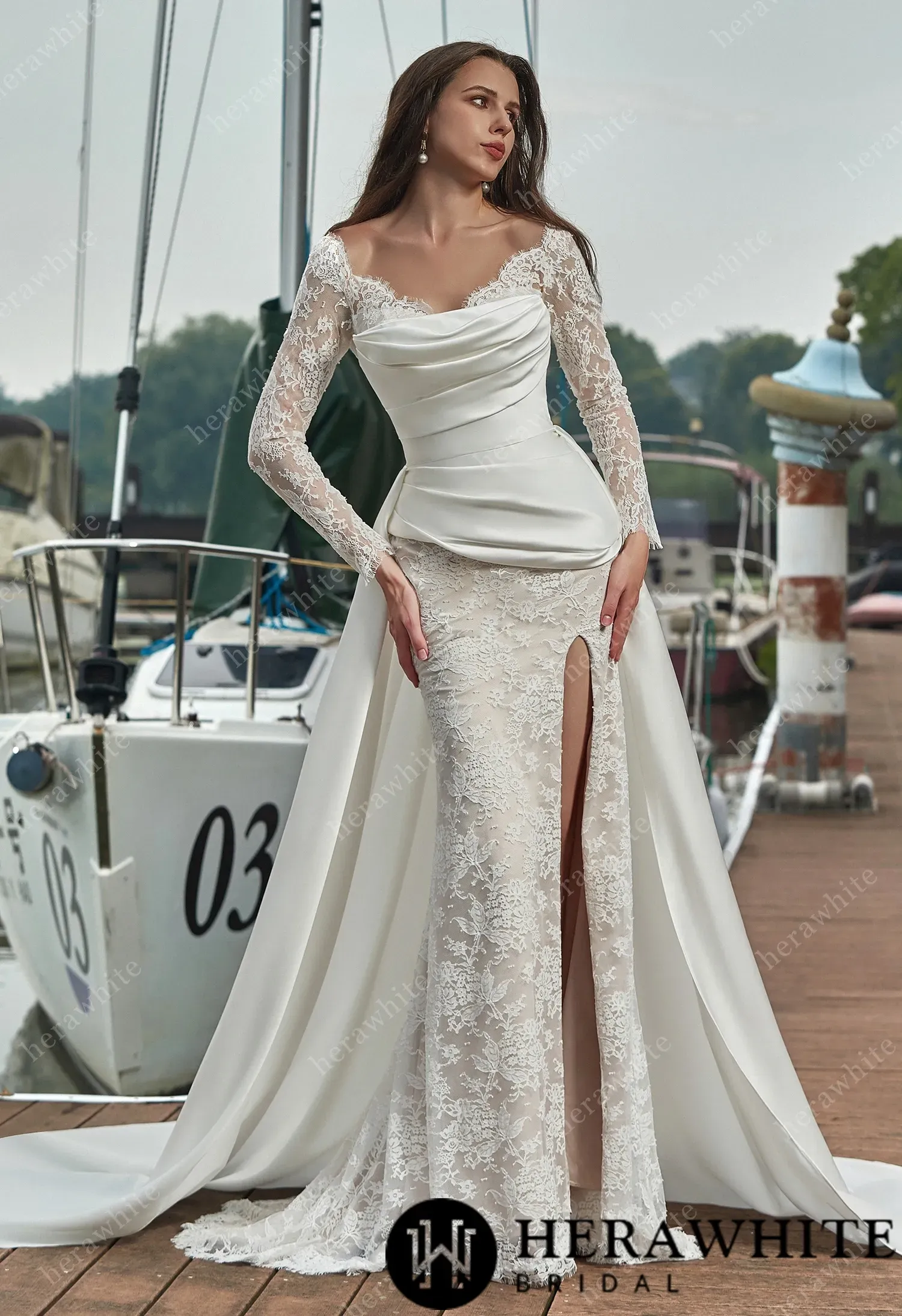 Stunning Satin Cover and Lace Sheath Wedding Dress