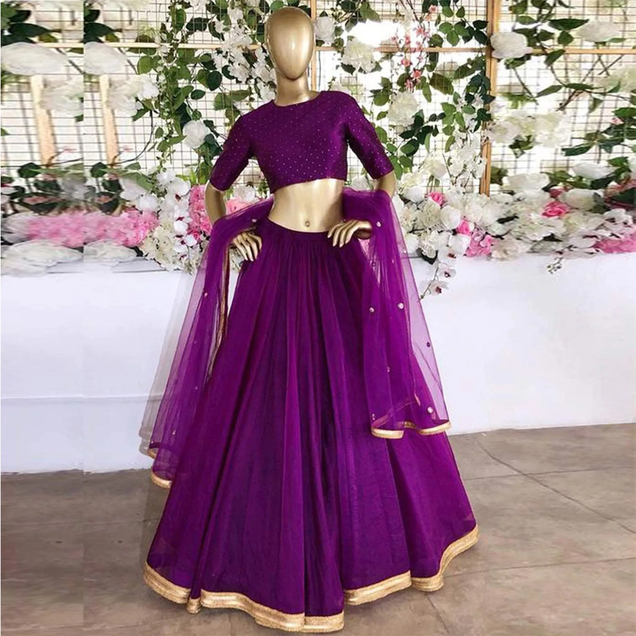 Stunning Satin Purple Color Classic Lehenga Choli with Matching Dupatta