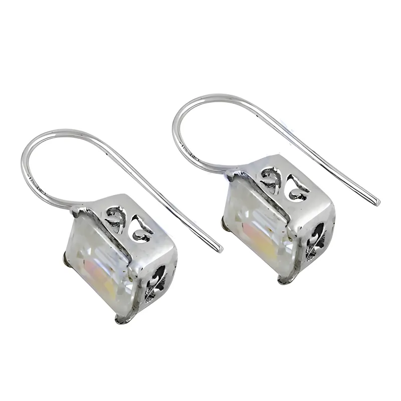 Stunning Shiny Cubic Zirconia Gemstone Silver Earrings - Shop Now