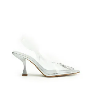 Stunning Silver Transparent Slingback Heels | 437N-S