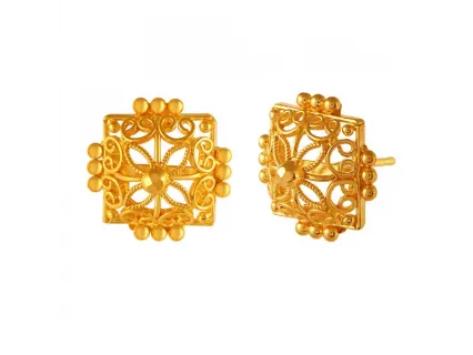 Stunning Square Shape 22k Gold Earrings With Minute Details