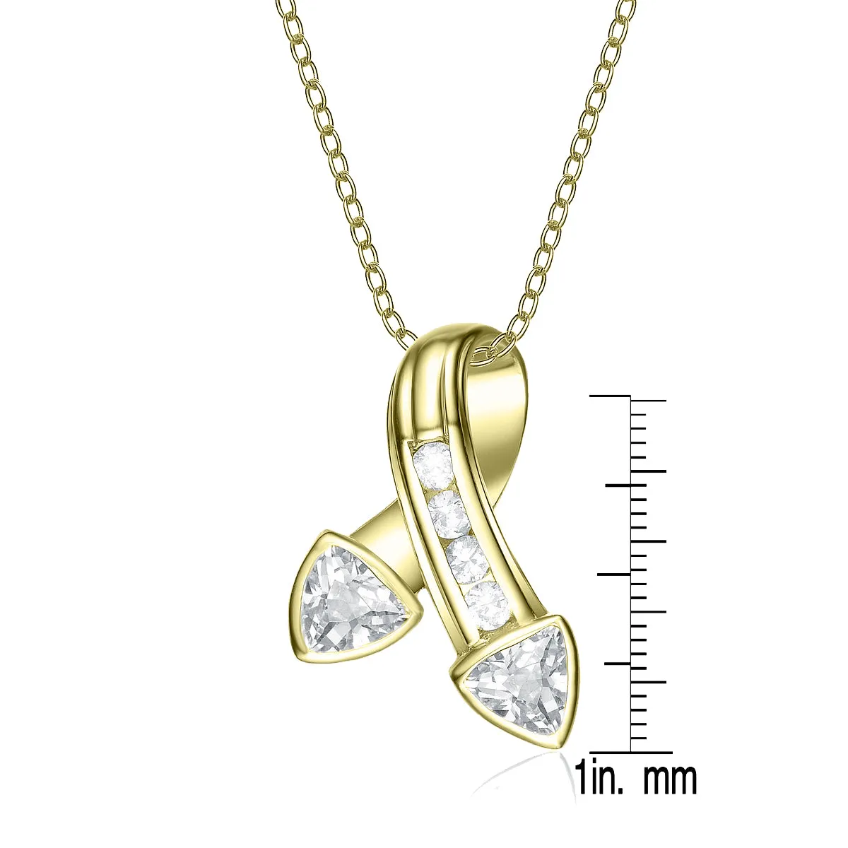 Stunning Sterling Silver Gold Plated CZ Thick Ribbon Pendant