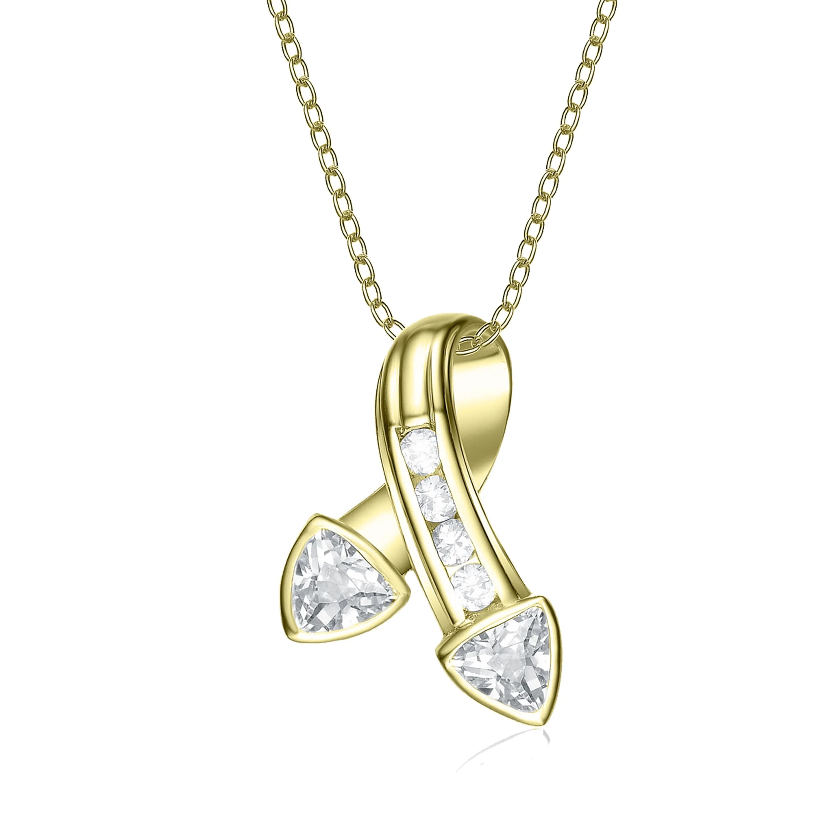 Stunning Sterling Silver Gold Plated CZ Thick Ribbon Pendant