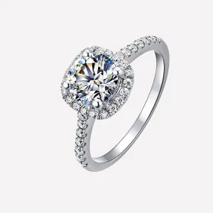 Stunning Sterling Silver Moissanite Halo Engagement Ring