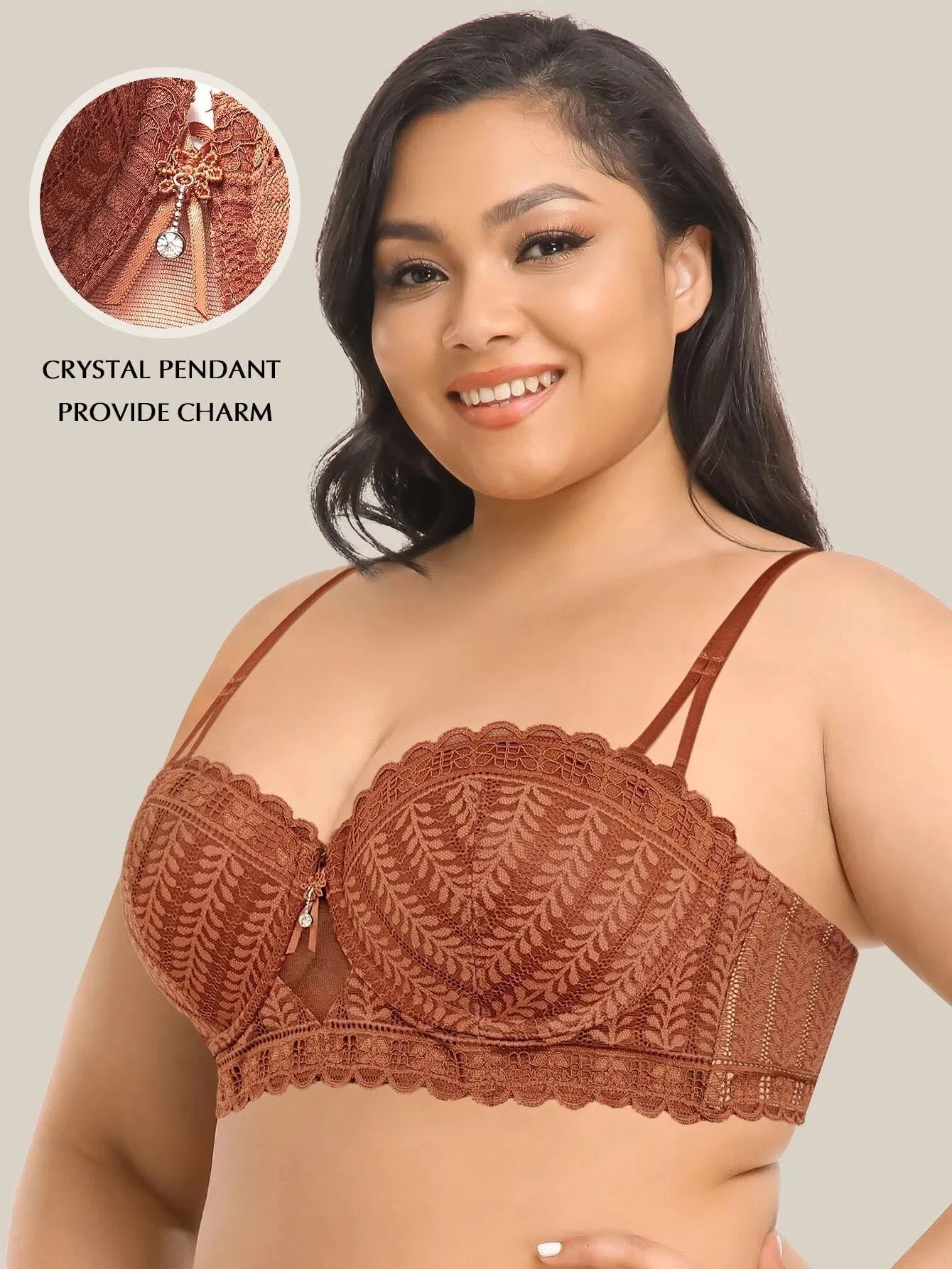 Stunning Strapless Bra with Delicate Embroidery Caramel