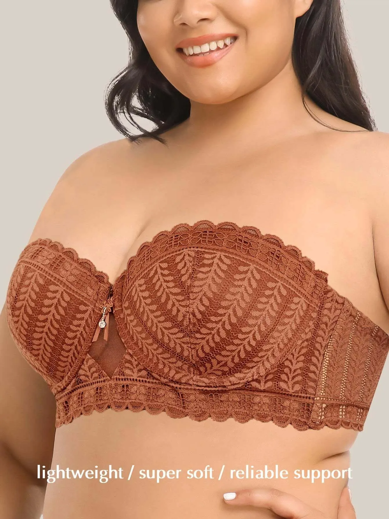 Stunning Strapless Bra with Delicate Embroidery Caramel