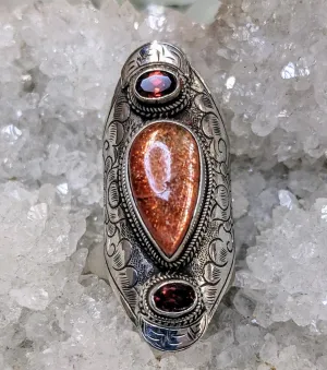 Stunning Sunstone with Garnet Ring