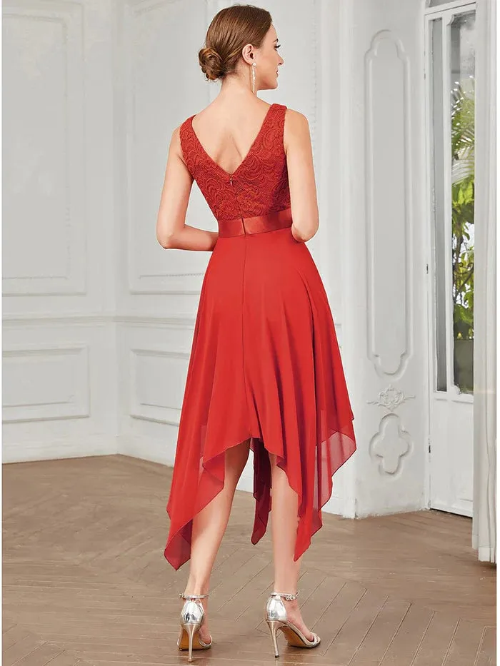 Stunning V Neck Lace Chiffon Bridesmaid Dress