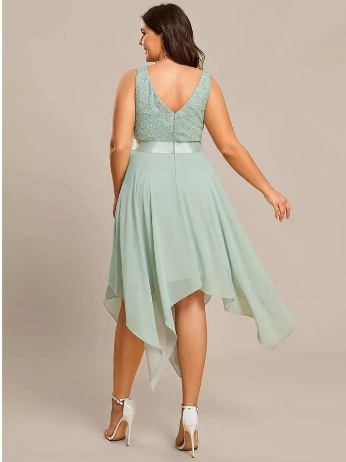 Stunning V Neck Lace Chiffon Bridesmaid Dress