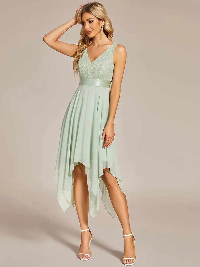 Stunning V Neck Lace Chiffon Bridesmaid Dress