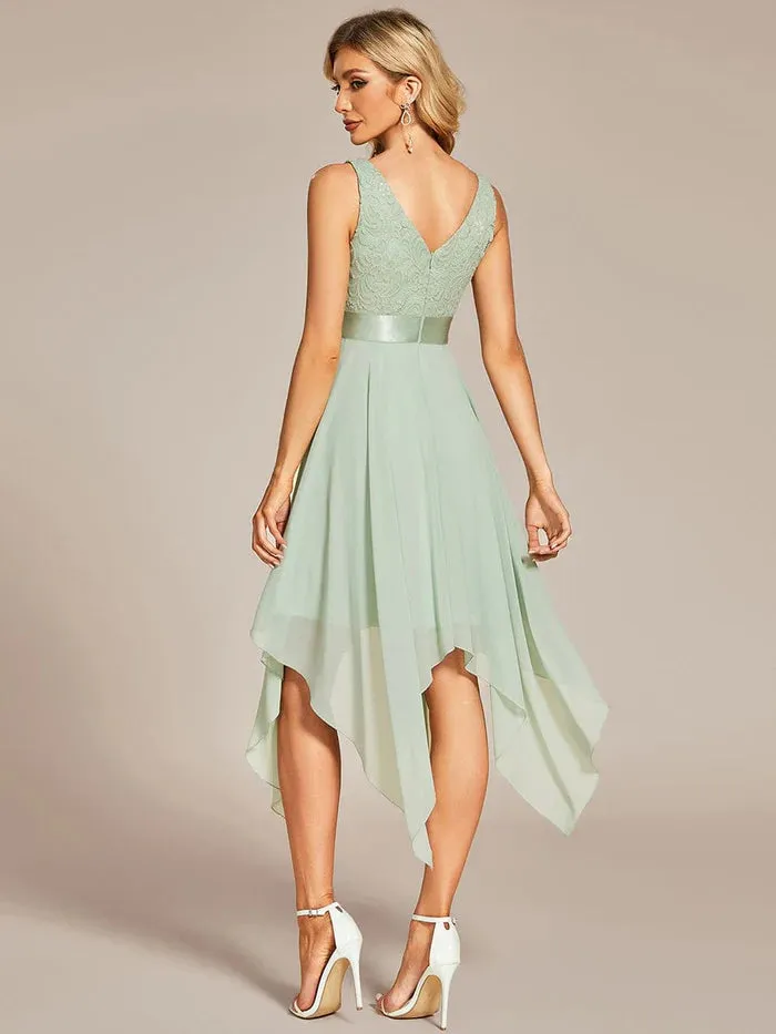 Stunning V Neck Lace Chiffon Bridesmaid Dress