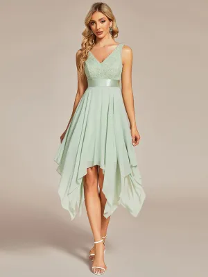 Stunning V Neck Lace Chiffon Bridesmaid Dress