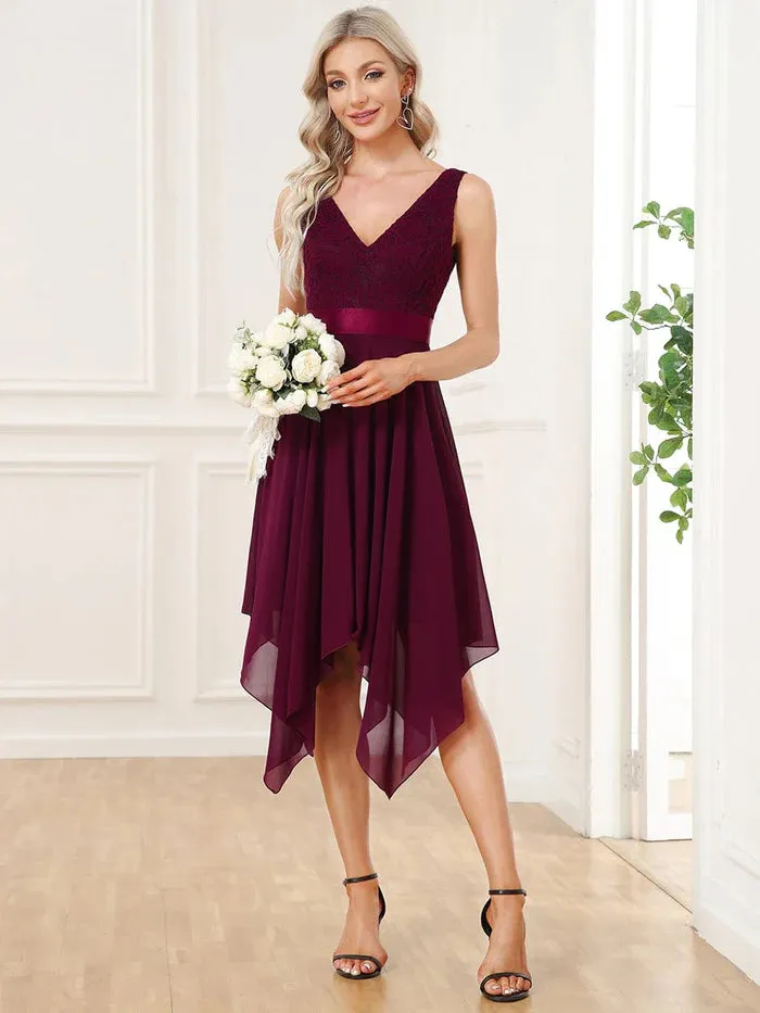 Stunning V Neck Lace Chiffon Bridesmaid Dress