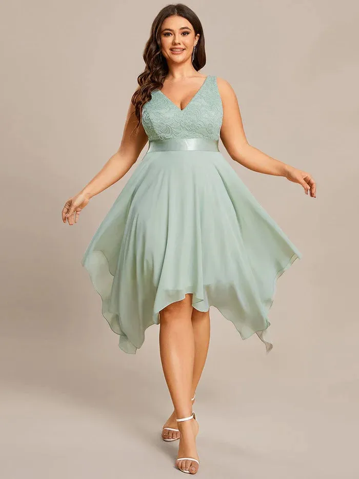 Stunning V Neck Lace Chiffon Bridesmaid Dress