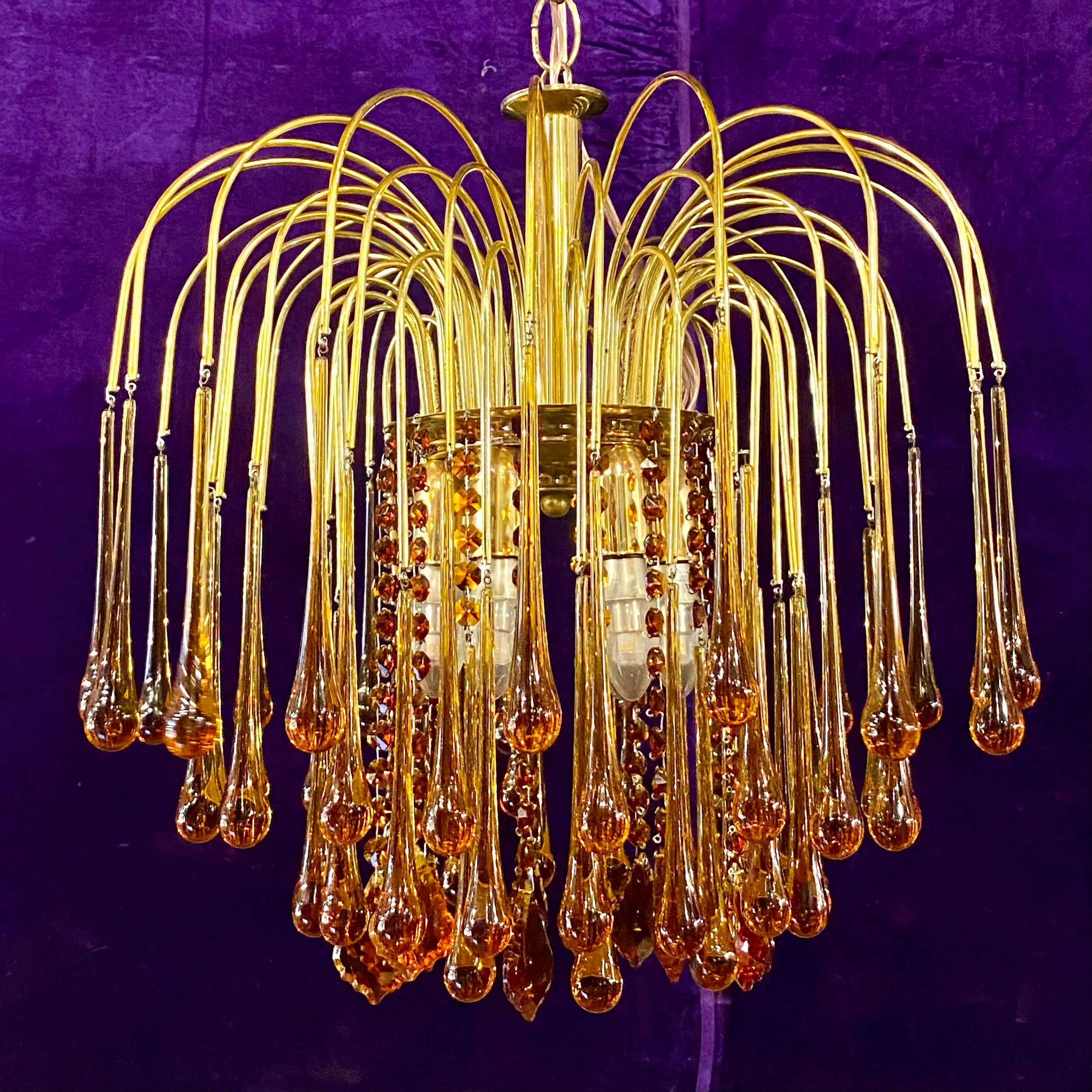 Stunning Vintage Amber Blown Glass Venini Chandelier - SOLD