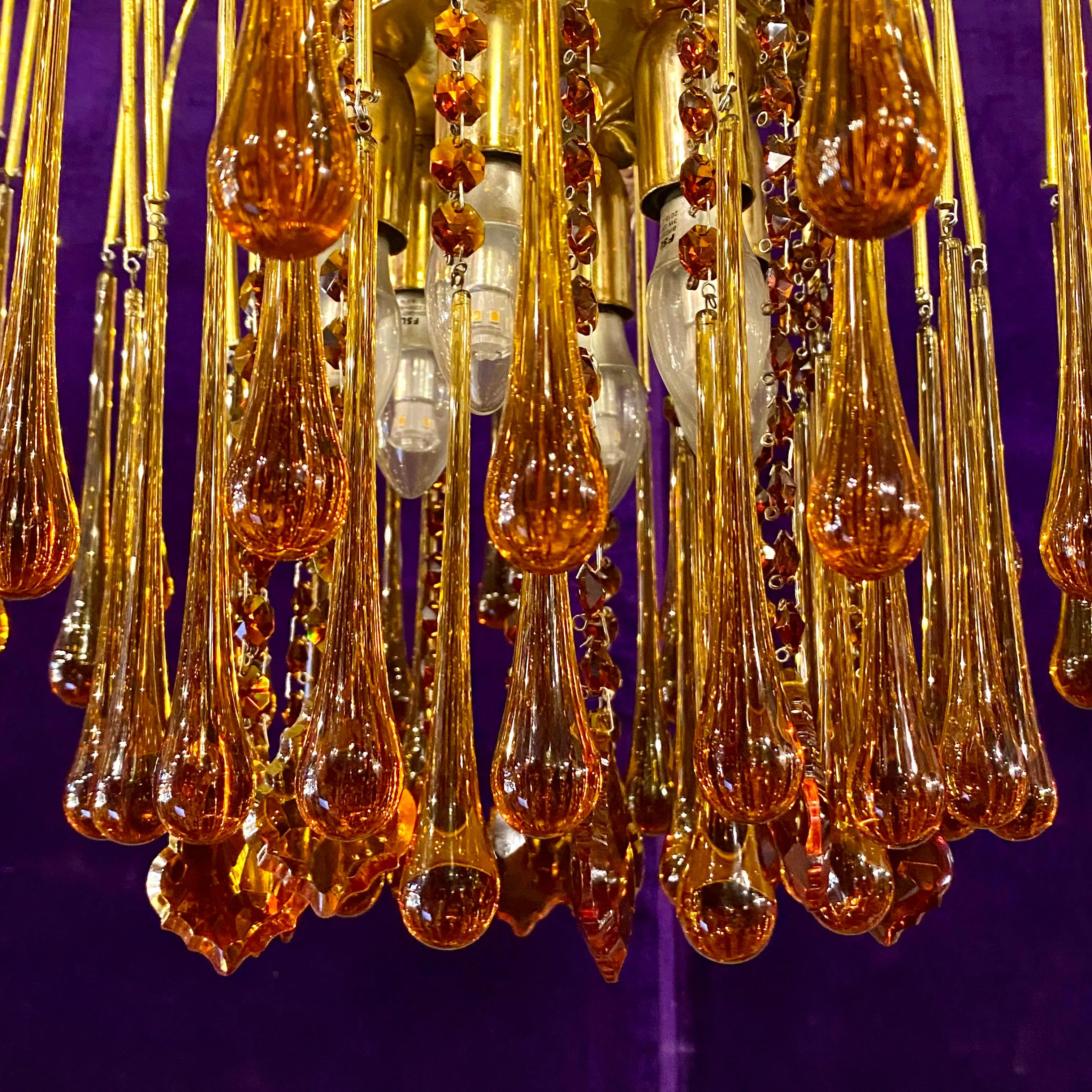 Stunning Vintage Amber Blown Glass Venini Chandelier - SOLD