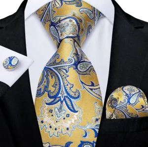 Stunning Yellow and Blue Floral Paisley Men's Tie Set