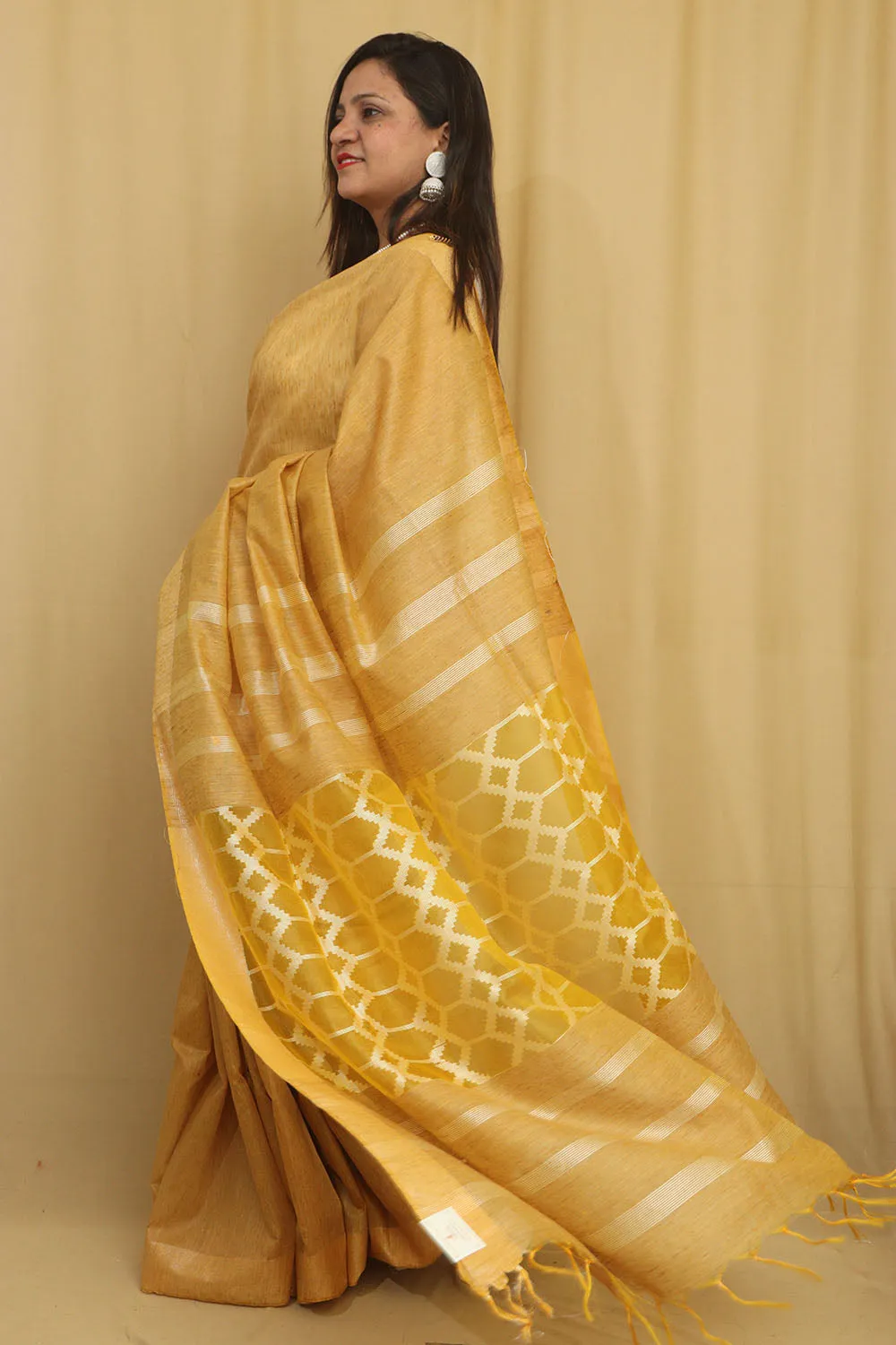 Stunning Yellow Bhagalpur Cotton Silk Saree