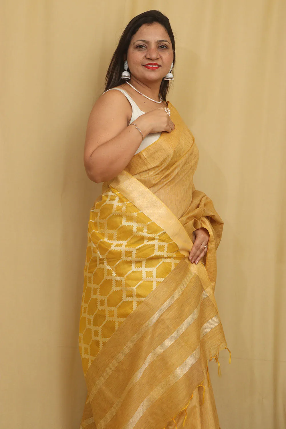 Stunning Yellow Bhagalpur Cotton Silk Saree