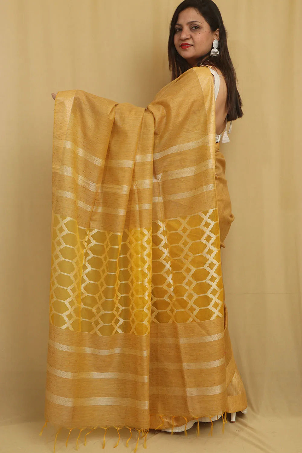 Stunning Yellow Bhagalpur Cotton Silk Saree