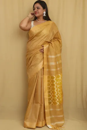 Stunning Yellow Bhagalpur Cotton Silk Saree