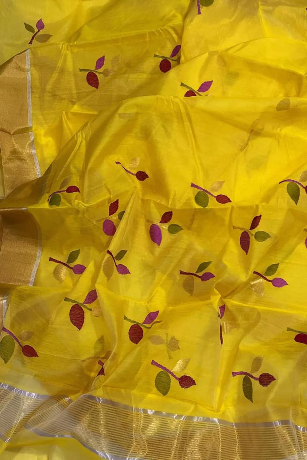 Stunning Yellow Chanderi Silk Cotton Saree