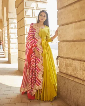 Stunning Yellow Color Silk Gown With Work Dupatta