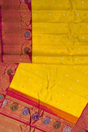 Stunning Yellow Gadwal Silk Saree - Handloom Beauty