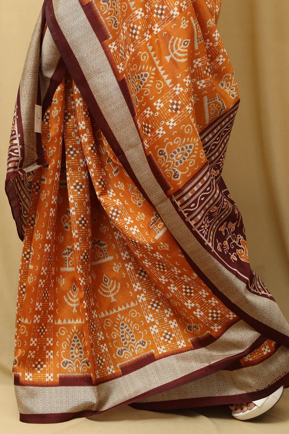 Stunning Yellow Silk Sambalpuri Print Saree: Exquisite Digital Print